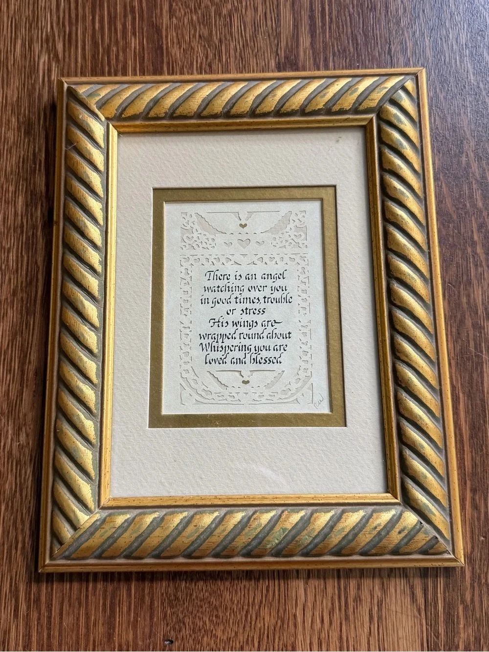Vintage Framed Scherenschnitte Angel Blessing Paper Cut Art | Wall Decor